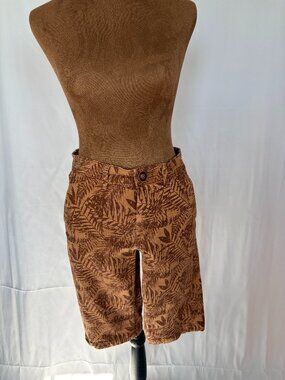 Yellow Brand Brown Tropical Palm Print Slim Fit Bermuda Shorts Size 28
